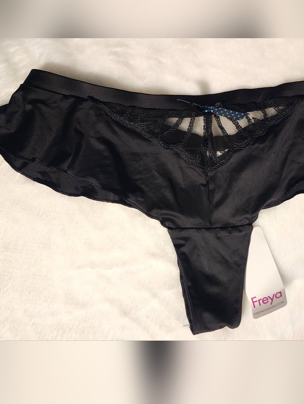 Freya Starlet Black Satin & Lace Cheeky Brazilian Panty